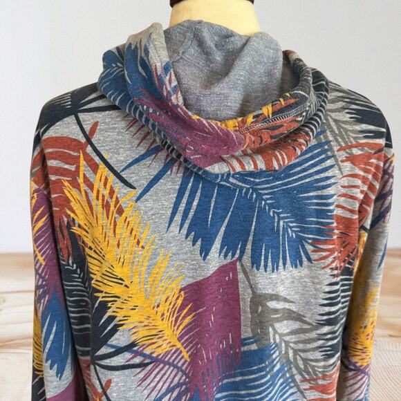 On The Byas Hoodie Sweatshirt Size L Unisex Gray Floral Hawaiian Leaves Pocket - Picture 4 of 8